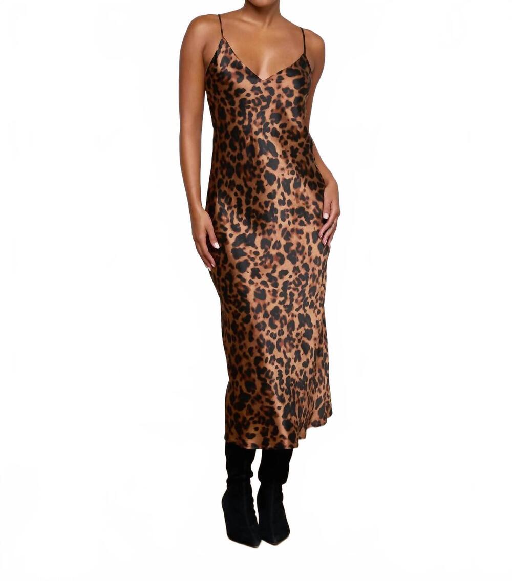 NEW L'AGENCE seridie slip dress in brown  multi amur leopard
